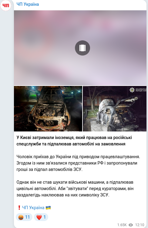 Скріншот Telegram-публікації