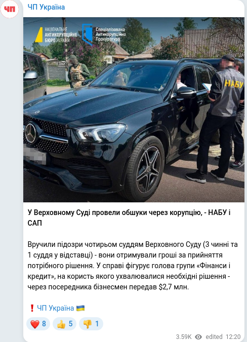 Скріншот Telegram-публікації