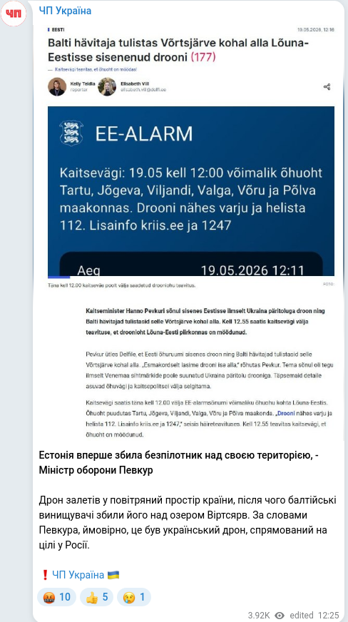 Скріншот Telegram-публікації