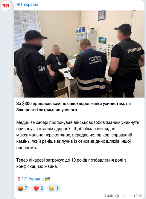 Скріншот Telegram-публікації
