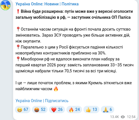 Скріншот Telegram-публікації