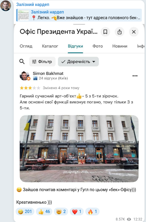 Скріншот Telegram-публікації