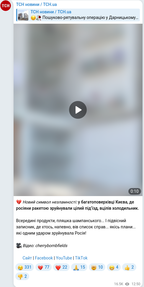 Скріншот Telegram-публікації