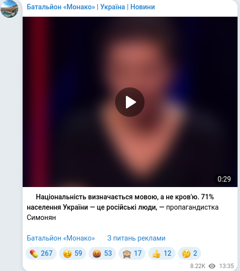 Скріншот Telegram-публікації