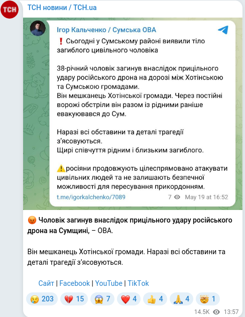 Скріншот Telegram-публікації