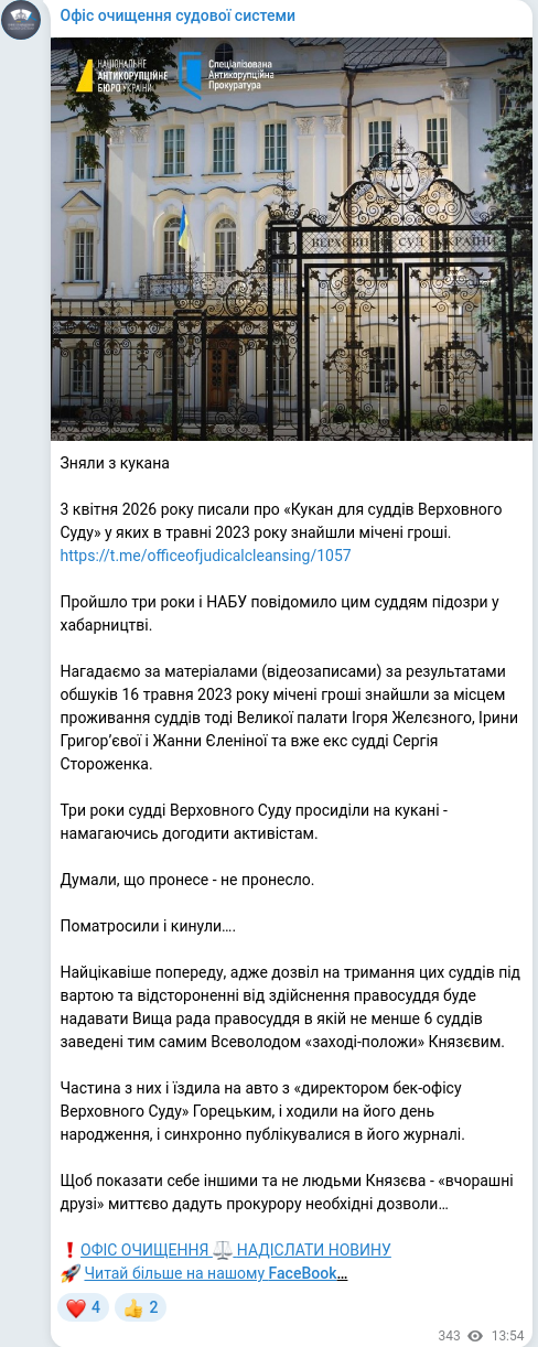 Скріншот Telegram-публікації