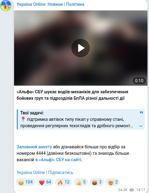 Скріншот Telegram-публікації