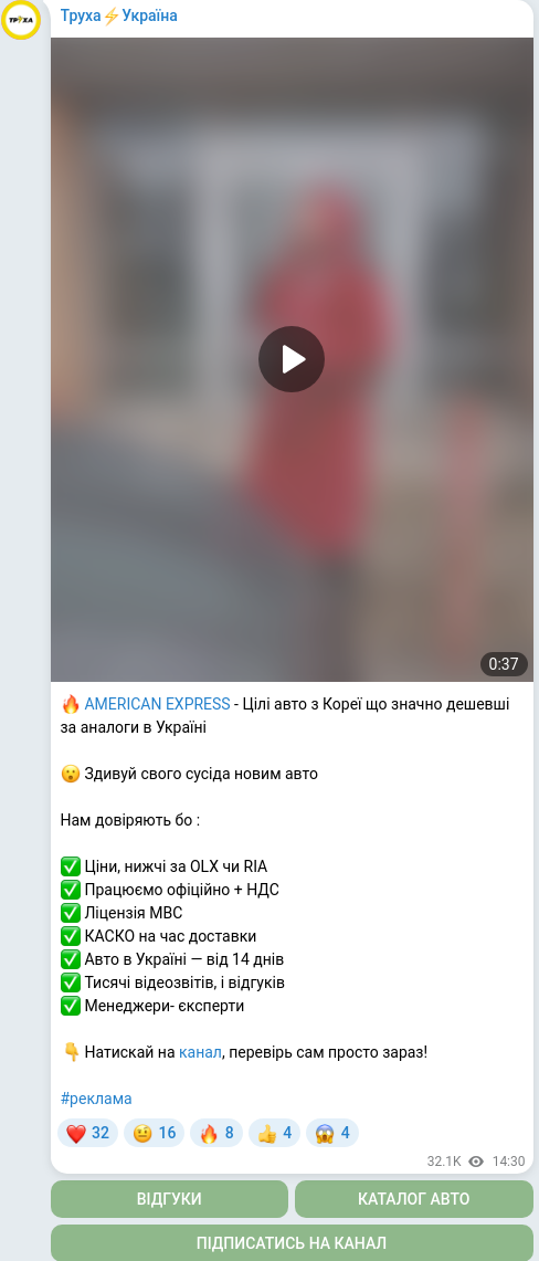 Скріншот Telegram-публікації