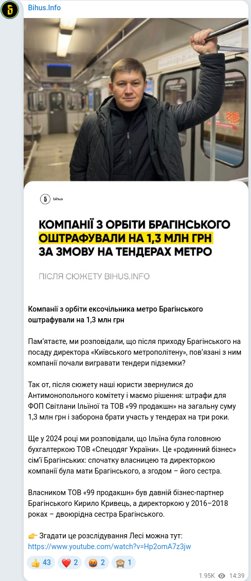 Скріншот Telegram-публікації