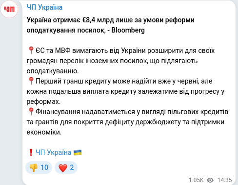 Скріншот Telegram-публікації