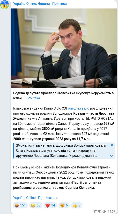 Скріншот Telegram-публікації