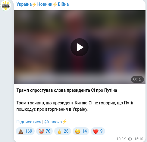 Скріншот Telegram-публікації