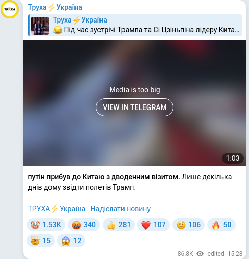 Скріншот Telegram-публікації