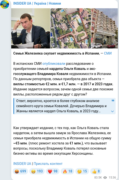 Скріншот Telegram-публікації