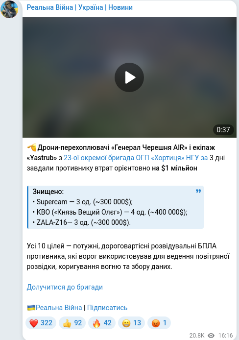 Скріншот Telegram-публікації