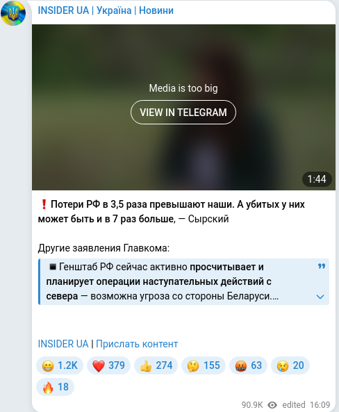 Скріншот Telegram-публікації