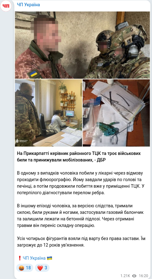 Скріншот Telegram-публікації