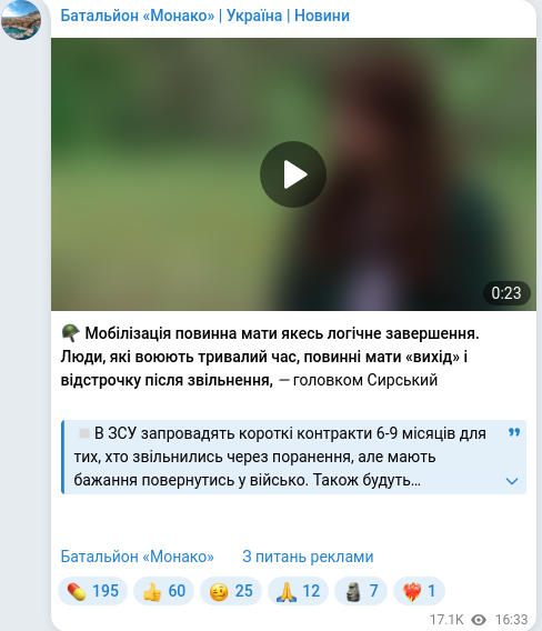 Скріншот Telegram-публікації