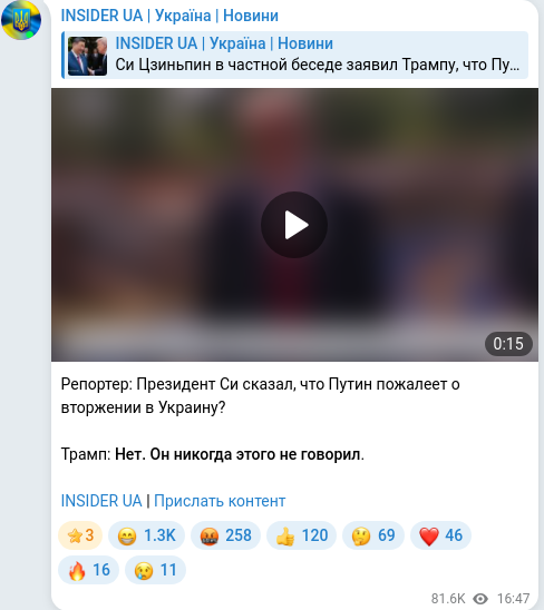 Скріншот Telegram-публікації
