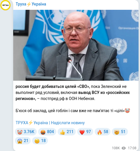 Скріншот Telegram-публікації
