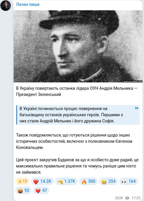 Скріншот Telegram-публікації