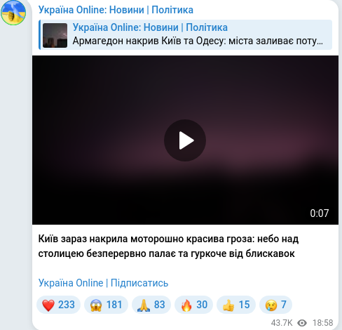 Скріншот Telegram-публікації