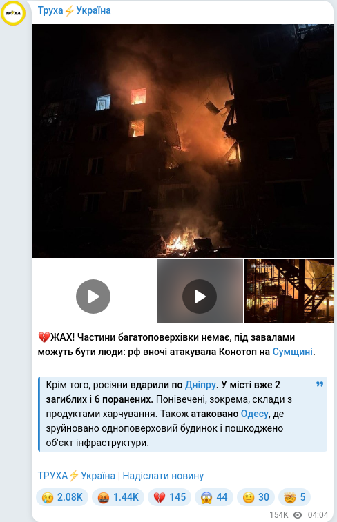 Скріншот Telegram-публікації