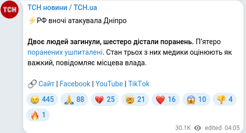 Скріншот Telegram-публікації