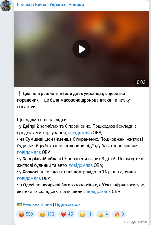 Скріншот Telegram-публікації