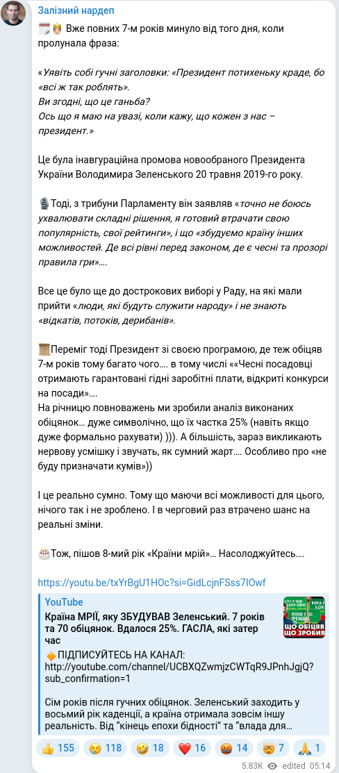 Скріншот Telegram-публікації