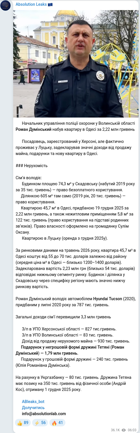 Скріншот Telegram-публікації