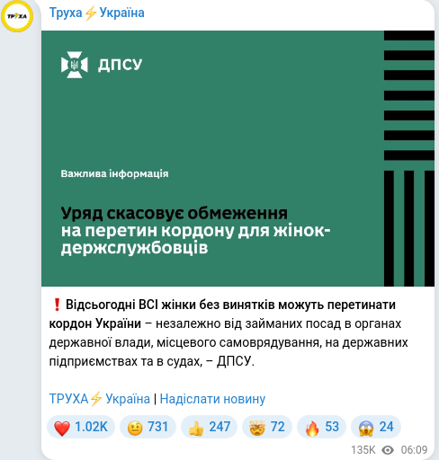 Скріншот Telegram-публікації