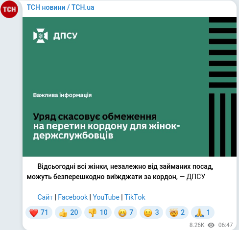 Скріншот Telegram-публікації