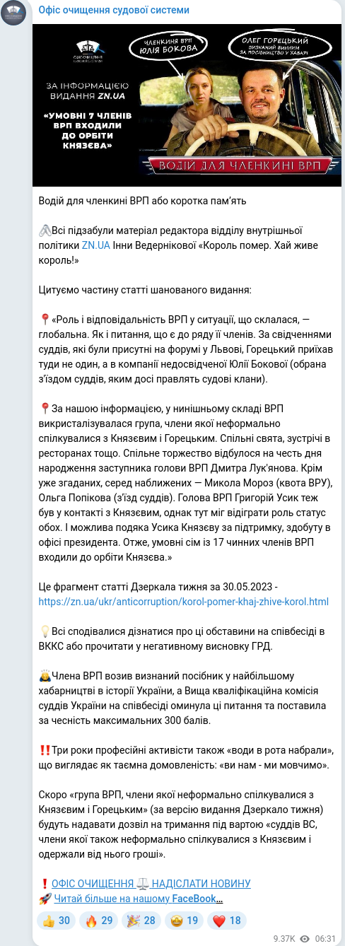 Скріншот Telegram-публікації