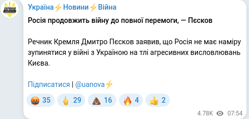 Скріншот Telegram-публікації