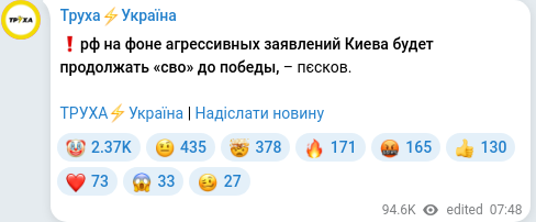 Скріншот Telegram-публікації