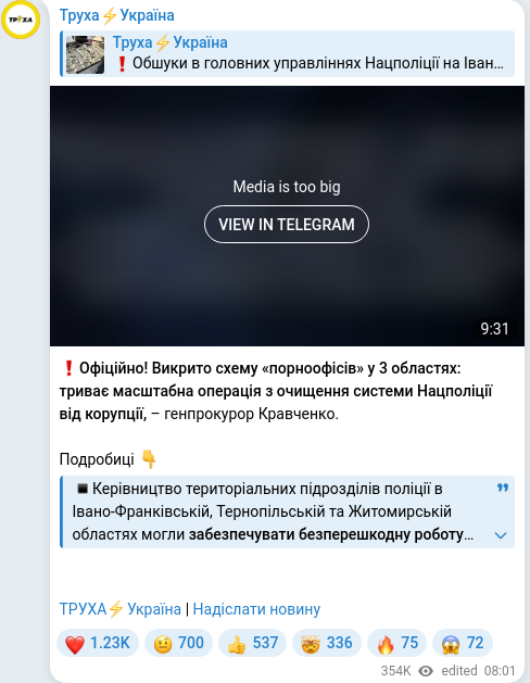 Скріншот Telegram-публікації