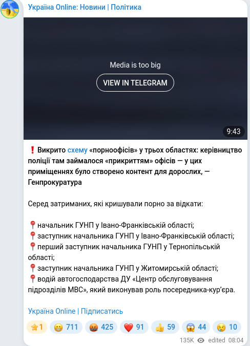 Telegram publication screenshot