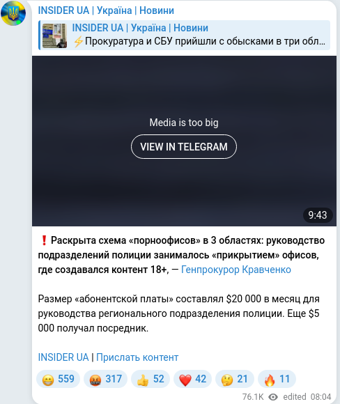 Скріншот Telegram-публікації