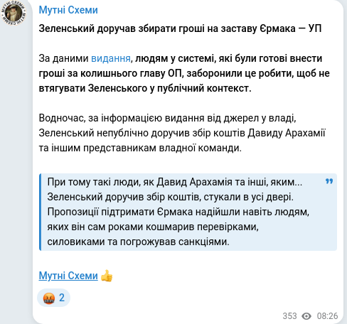 Скріншот Telegram-публікації