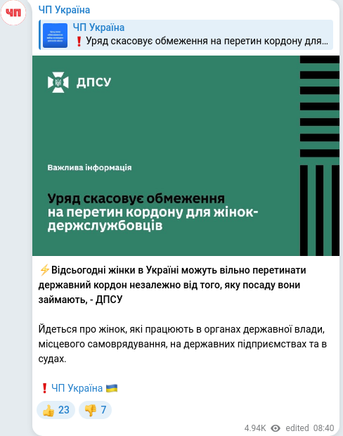 Telegram publication screenshot