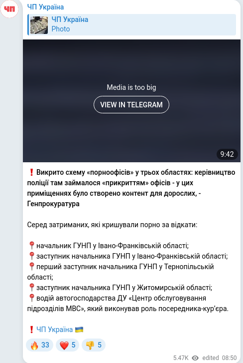 Telegram publication screenshot