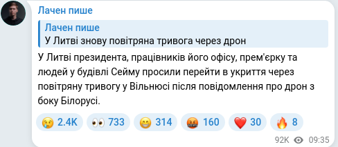 Скріншот Telegram-публікації