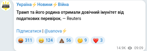 Скріншот Telegram-публікації