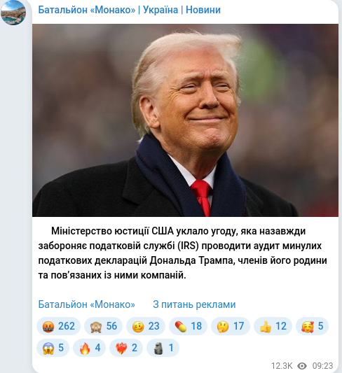 Скріншот Telegram-публікації