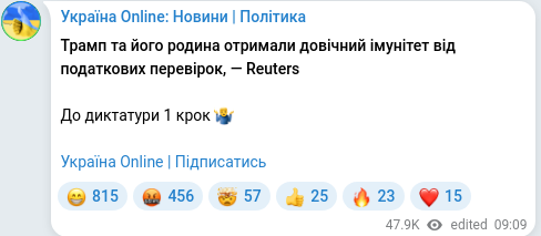 Скріншот Telegram-публікації