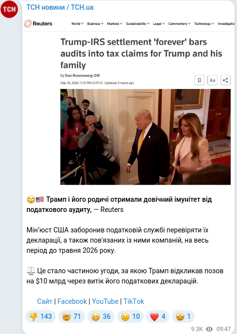 Скріншот Telegram-публікації