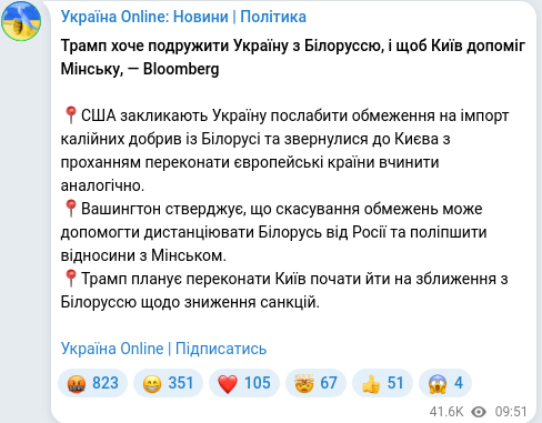 Скріншот Telegram-публікації