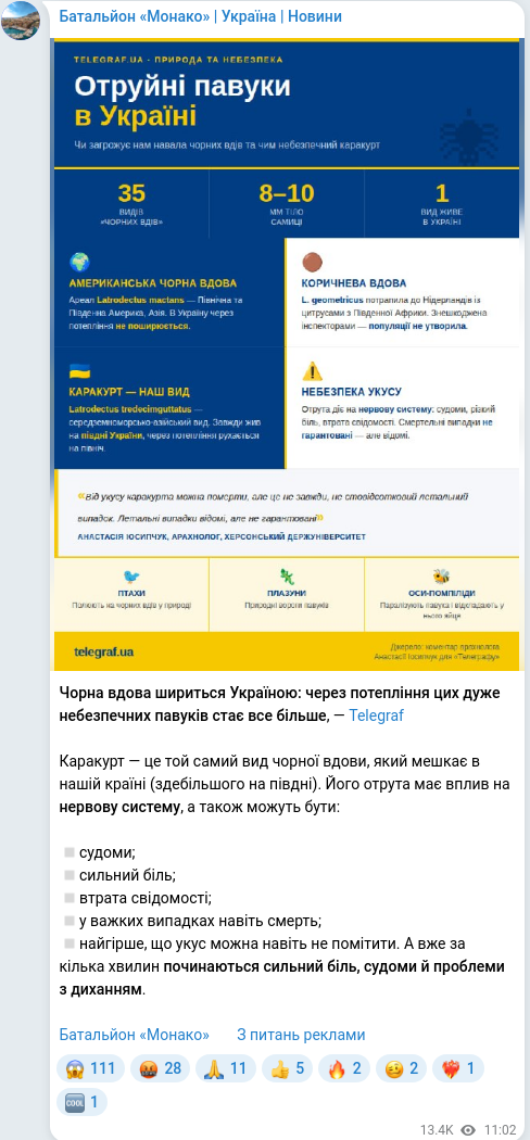 Скріншот Telegram-публікації