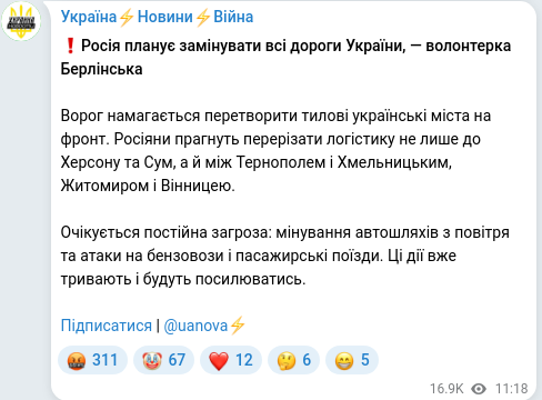 Скріншот Telegram-публікації